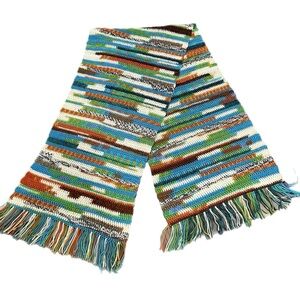 Vintage 70’s Long afghan Shawl Wrap Runner Blanket Fringe Hippie   90” X 20”